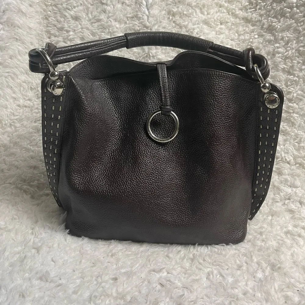 BCBGMAXAZRIA Hobo Leather dark Brown Bag Stitching accent,silver tone hardwares